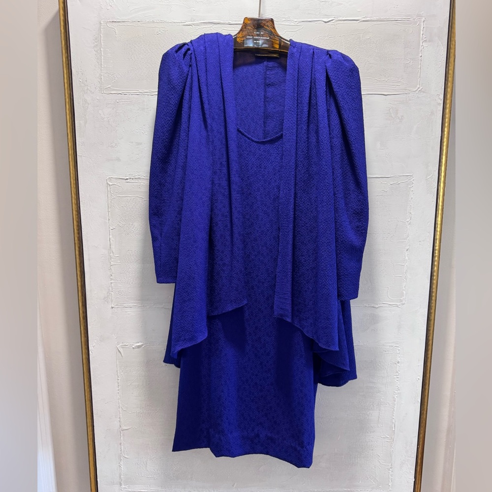 Vintage 80s Purple Draped Set Davio Rose 2PC Dress & Jacket Bold Power Look